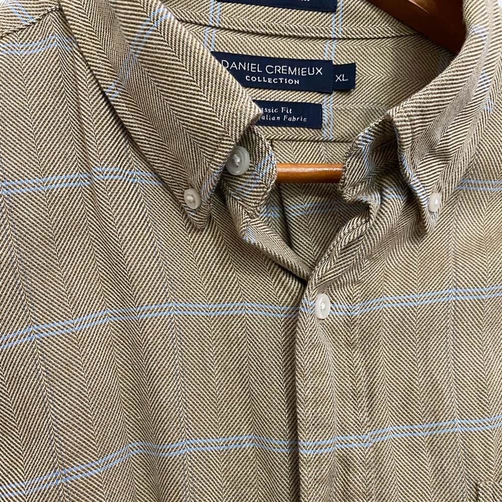 Custom tailored Daniel Cremieux Flannel (Tan/Blue)